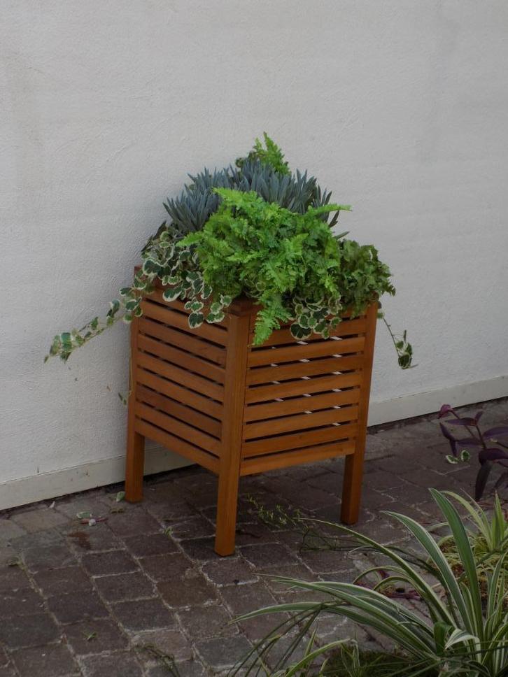 Plantenbak hout wasmand opbergbak lattenconstructie degelijk, Tuin en Terras, Bloempotten, Gebruikt, Overige materialen, Minder dan 25 cm