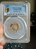Zilveren 10 Cent 1855 Willem III PCGS MS65, Koning Willem III, Zilver, Ophalen of Verzenden, 10 cent