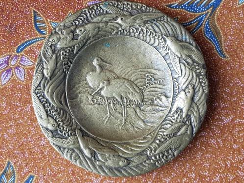 Prachtig antiek brons schaaltje uit Japan met kraanvogels., Antiek en Kunst, Kunst | Niet-Westerse kunst, Ophalen of Verzenden