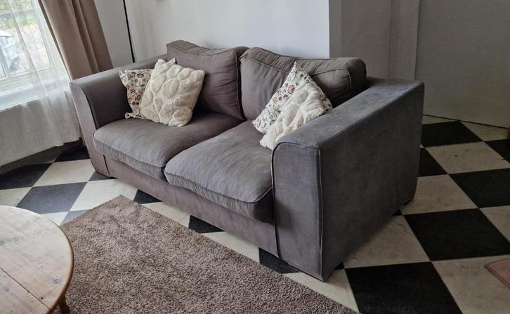 Bankstel, 2-zits, stof, donkergrijs, Piet Klerkx, Huis en Inrichting, Banken | Bankstellen, Gebruikt, Rechte bank, Tweepersoons