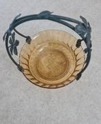 Antieke glazen schaal met metalen houder, Antiek en Kunst, Ophalen of Verzenden