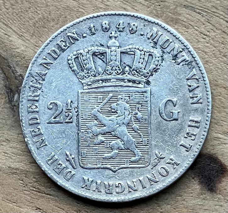 2,5 gulden 1848 Willem II, Postzegels en Munten, Munten | Nederland, Losse munt, 2½ gulden, Koning Willem II, Zilver, Ophalen