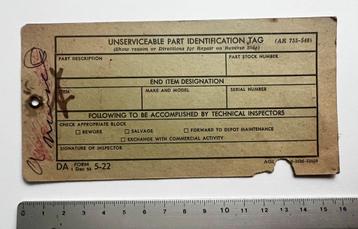 Inspectielabel, WE2, december 1954,  Amerikaanse leger beschikbaar voor biedingen