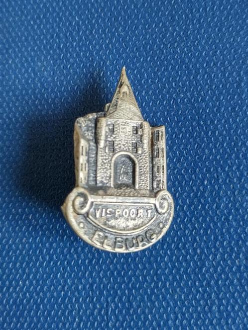 vintage metalen speldje, brochespeldje Vispoort - Elburg, Verzamelen, Speldjes, Pins en Buttons, Gebruikt, Speldje of Pin, Stad of Land
