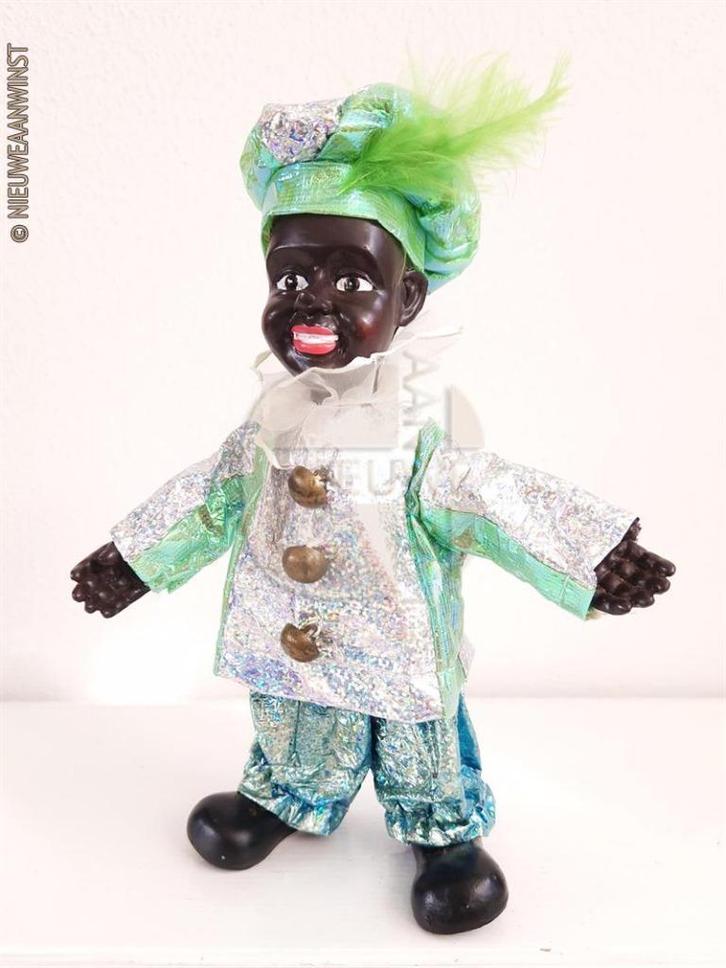 Authentieke etalage glitter zwarte Piet pop - 25cm, groen, Diversen, Sinterklaas, Nieuw, Verzenden