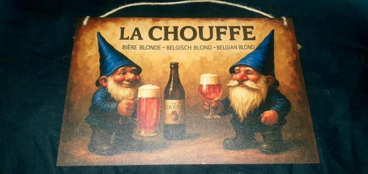 houten wandbord van La Chouffe. Ideaal voor het decoreren., Verzamelen, Biermerken, Nieuw, Reclamebord, Plaat of Schild, Overige merken
