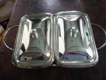 2 x 2 ( dus dubbel) verzilverde ovenschalen met pyrex binnen beschikbaar voor biedingen