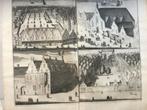 Middelburg, vier oude gebouwen, 1696, Antiek en Kunst, Kunst | Etsen en Gravures, Verzenden