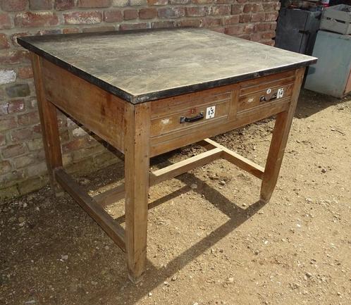 oude zware beukenhouten werktafel tafel, Antiek en Kunst, Curiosa en Brocante, Ophalen