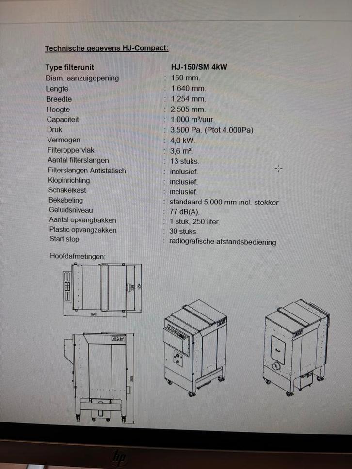 HJ-150/SM 4kW Filterunit - Stofafzuiging - 1000 m³/u, Doe-het-zelf en Verbouw, Ventilatie en Afzuiging, Ophalen