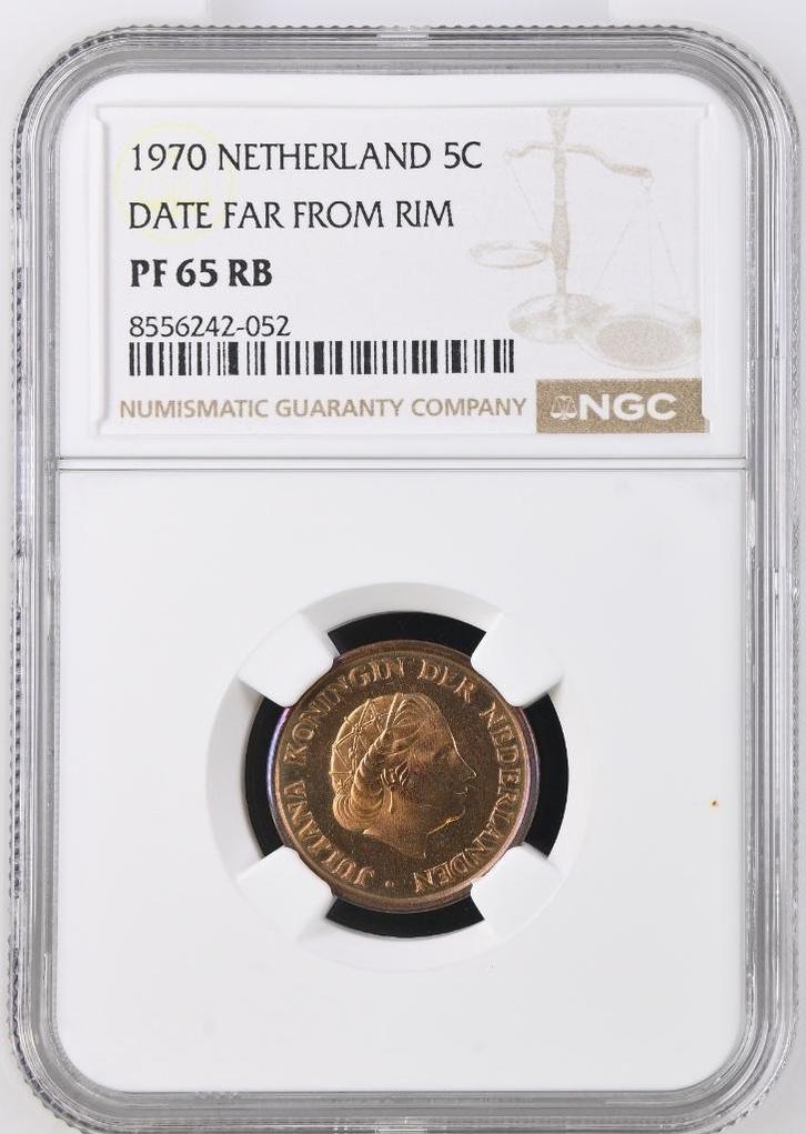 5 cent 1970 NGC Proof 65 RB (€ 350), Postzegels en Munten, Munten | Nederland, Losse munt, 5 cent, Koningin Juliana, Verzenden