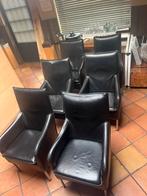 Zwart lederen vergader / eetkamerstoelen met hoge rugleuning, Huis en Inrichting, Stoelen, Gebruikt, Zwart, Leer, Ophalen of Verzenden