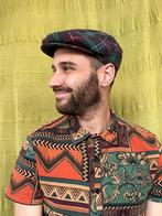 Vintage flatcap / franse pet / unisex / groen / rood / 56 /, 56 of 57 cm (M, 7 of 7⅛ inch), Ophalen of Verzenden, Pet, Vintage