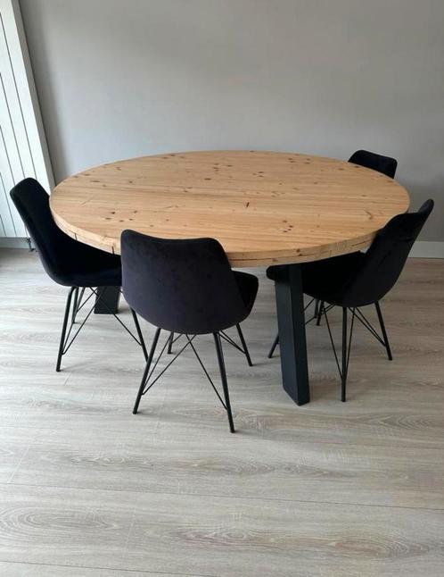 Ronde eiken eettafel – Ø160 cm – 6 tot 8 personen, Huis en Inrichting, Tafels | Eettafels, Zo goed als nieuw, 100 tot 150 cm, Vijf personen of meer