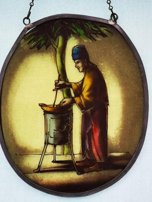 Glas in lood gebrandschilderd glas medicijn maken apotheek, Antiek en Kunst, Antiek | Glas en Kristal, Ophalen of Verzenden