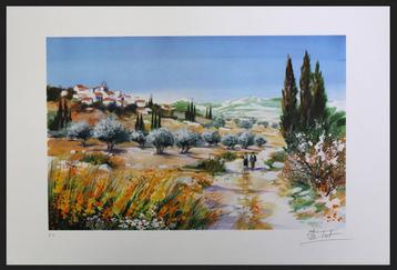 # Ella Fort # Kleurrijke Litho " Promenade aux champs " beschikbaar voor biedingen