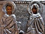 Icoon St. Irene Raphaël en Nicholas riza zilver Byzantijns, Ophalen of Verzenden