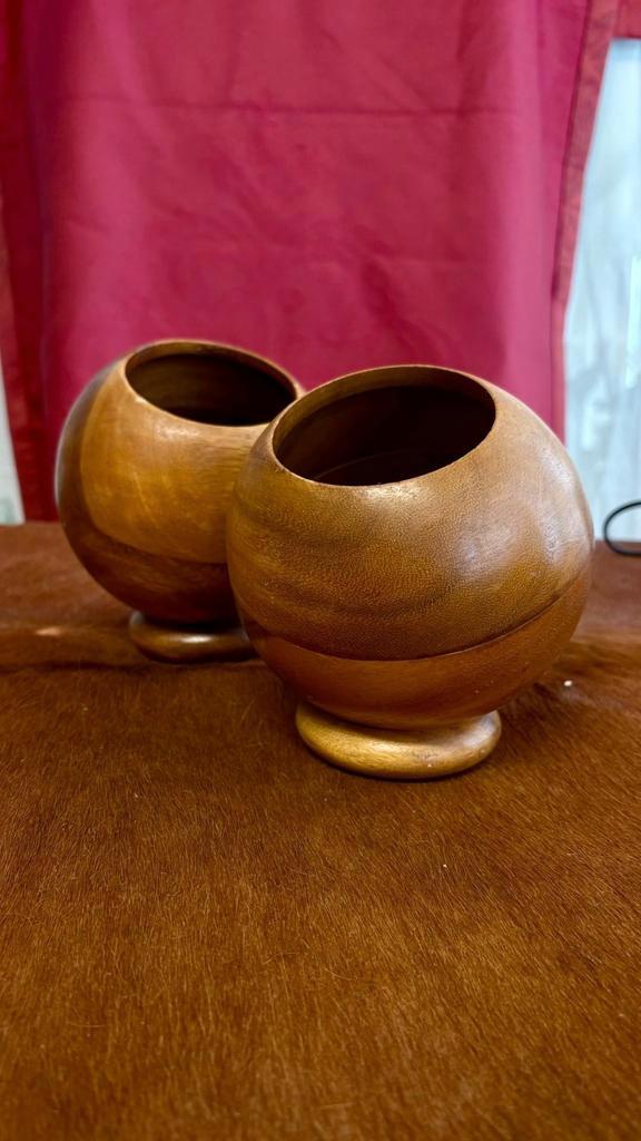 Vintage Houten Kommen Set - Monkey Pod Filipijnen - MCM Desi, Huis en Inrichting, Woonaccessoires | Schalen en Manden, Zo goed als nieuw