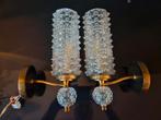 Vintage wandlampen, set van 2 - kristal & messing, Huis en Inrichting, Lampen | Wandlampen, Ophalen of Verzenden, Gebruikt, Glas
