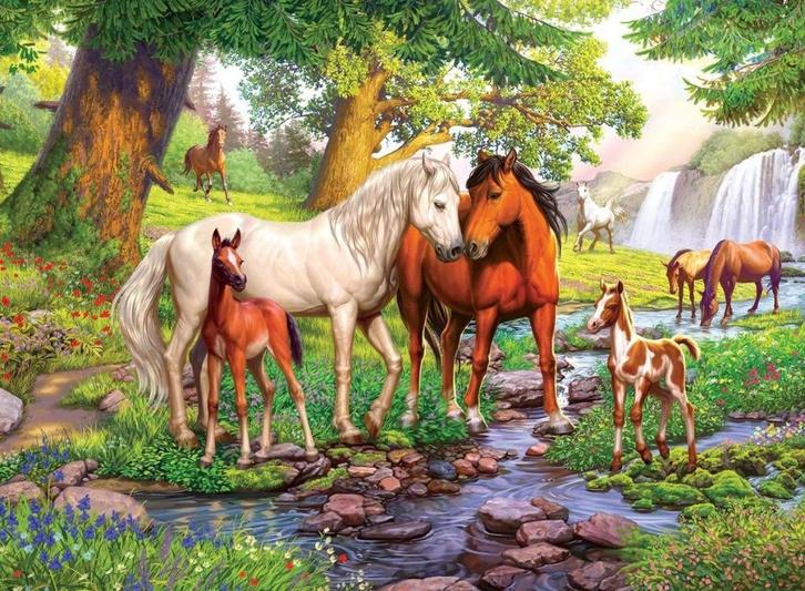 Ravensburger 300xxl 9+ Wilde paarden bij de rivier, Hobby en Vrije tijd, Denksport en Puzzels, Zo goed als nieuw, Legpuzzel, Minder dan 500 stukjes