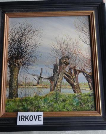 OLIEVERF * KNOTWILGEN EN EEN MOLEN * Op Paneel * beschikbaar voor biedingen