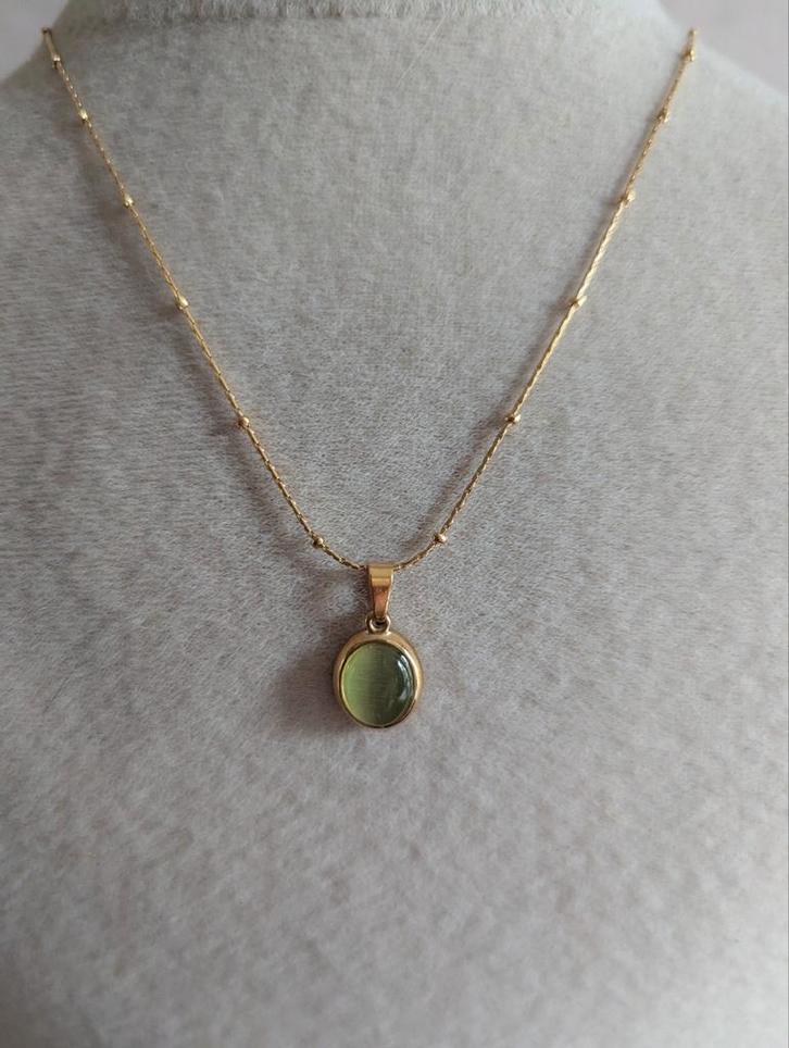 Gouden Bolletjesketting met Lichtgroene Hanger, Sieraden, Tassen en Uiterlijk, Kettingen, Ophalen of Verzenden