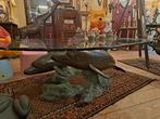 Echte bronzen salontafel 2 spelende dolfijnen 155 x 105 cm, Antiek en Kunst, Ophalen