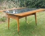 Vintage teak uitschuifbare eettafel marmer messing H/B verst, Ophalen of Verzenden