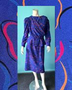 Vintage jaren 80 peplum-jurk blauw met bloemen maat 40, Maat 38/40 (M), Vintage, Knielengte, Gedragen