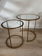 2 bijzettafels goudkleurig, glas. Light en living Duarte, Huis en Inrichting, Tafels | Bijzettafels, Minder dan 55 cm, Rond, Ophalen