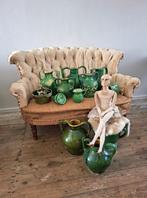 Antieke bank brocant bankje in de onderstof brocante sofa., Antiek en Kunst, Ophalen