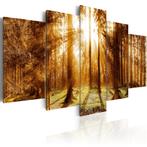 363 Bos Zonlicht Natuur 5 Luik Canvas Schilderij 200x100cm, Antiek en Kunst, Ophalen of Verzenden