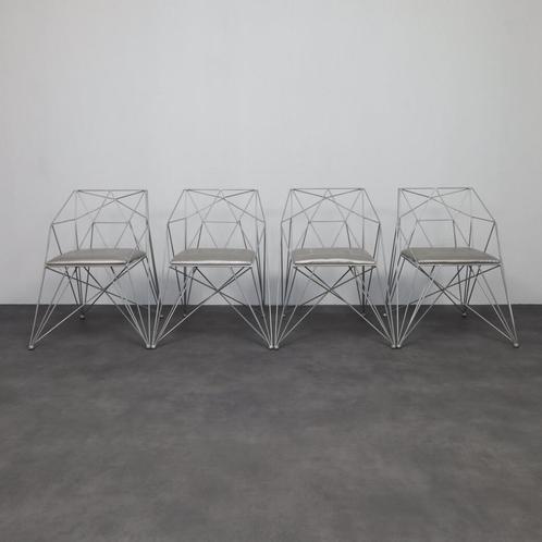 4x Geometric Wire Frame Dining Chairs, Huis en Inrichting, Stoelen, Gebruikt, Vier, Metaal, Overige materialen, Ophalen