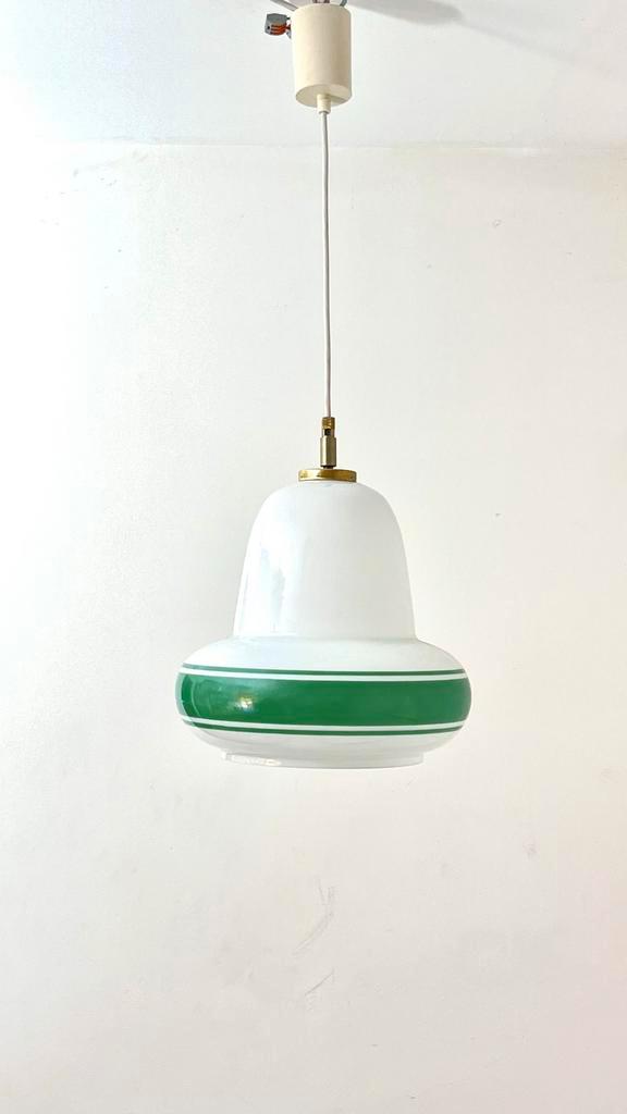Italiaanse Art Deco Hanglamp Jaren 50 vintage opaline, Huis en Inrichting, Lampen | Hanglampen, Gebruikt, Minder dan 50 cm, Glas