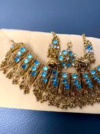 Indiase sieraden set - goudkleurig met blauwe stenen, Overige materialen, Ophalen of Verzenden, Zo goed als nieuw, Goud
