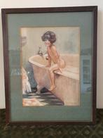 Vintage Schilderij - Meisje in Bad - 1932, Ophalen of Verzenden