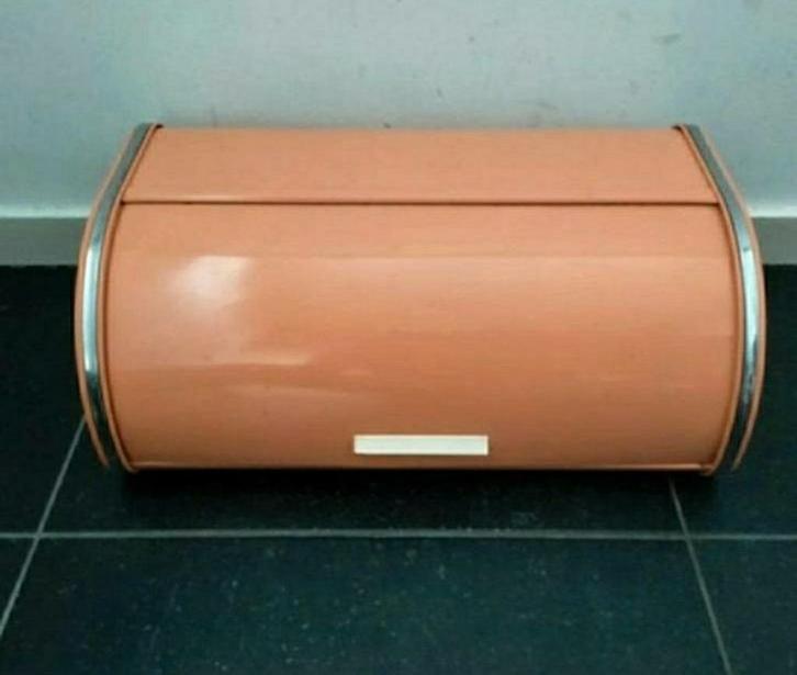 Broodbox,Brabantia,klep,AMANDEL,Vintage,metaal,1960,Retro, Antiek en Kunst, Antiek | Emaille, Ophalen of Verzenden
