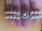 Vintage ecru dubbele rij faux parel Armband mooi strass slot, Ophalen of Verzenden, Zo goed als nieuw, Wit, Met strass