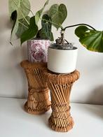 2 Vintage Rotan Touwkrukjes Plantenetagere Boho Ibiza Style, Huis en Inrichting, Ophalen of Verzenden, Zo goed als nieuw, Overige materialen