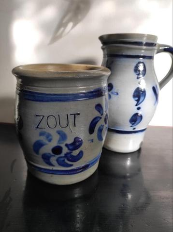 Keuls aardewerk; set zoutpot en kan antiek beschikbaar voor biedingen