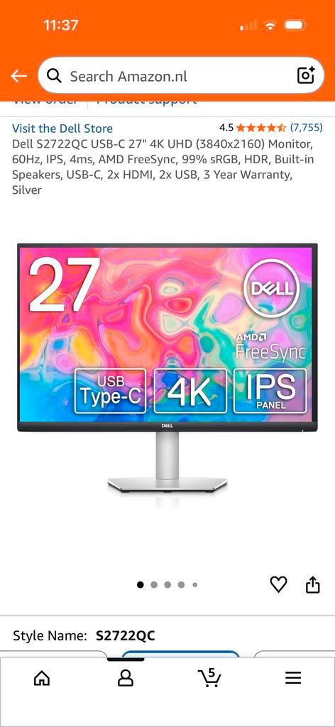 Dell S2722QC 27" 4K Monitor - Zo goed als nieuw!, Computers en Software, Monitoren, Zo goed als nieuw, 60 Hz of minder, HDMI, Ingebouwde speakers