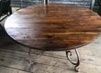 Houten tafel met ijzeren onderstel, tuintafel, eettafel, Huis en Inrichting, Tafels | Eettafels, Ophalen, Gebruikt, 50 tot 100 cm