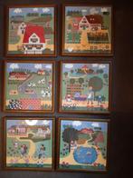 6 geborduurde schilderijtjes voor op de kinderkamer, Huis en Inrichting, Minder dan 50 cm, Oorspronkelijke maker, Ophalen of Verzenden