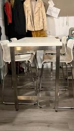 Ikea hoge tafel met 4 krukken, wit, Ophalen, Zo goed als nieuw
