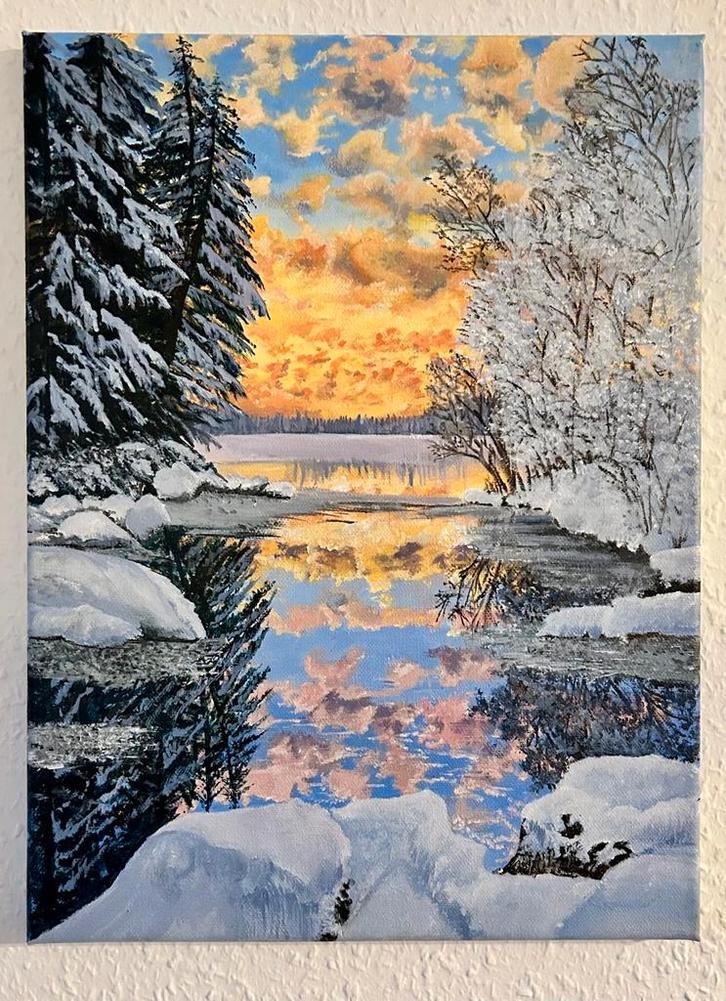 Winters Landschap Schilderij, Antiek en Kunst, Kunst | Schilderijen | Klassiek, Ophalen of Verzenden