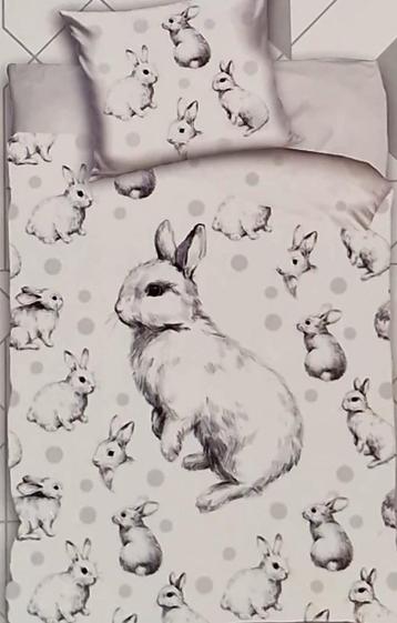 NIEUW 1-persoons dekbedovertrek wit met konijntjes 140x200 beschikbaar voor biedingen