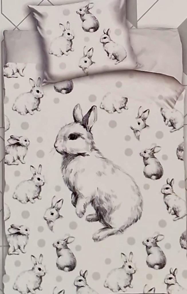 NIEUW 1-persoons dekbedovertrek wit met konijntjes 140x200, Kinderen en Baby's, Kinderkamer | Beddengoed, Nieuw, Dekbedovertrek