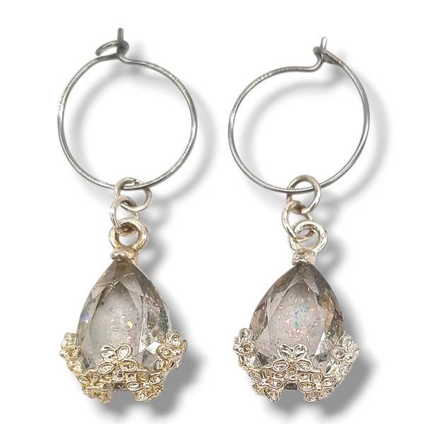 Luclo Arts Creolen met Grijze Kristal Hanger, Sieraden, Tassen en Uiterlijk, Oorbellen, Nieuw, Hangers, Overige materialen, Zilver