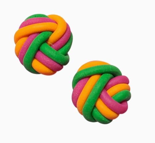 Vrolijke KNOOP oorbellen groen/roze/oranje SUPER CUTE, Overige materialen, Nieuw, Eveline@pimpschuur.nl, Knopjes of Stekers