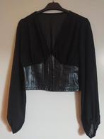 Gave blouse met leren korset - XS, Zwart, Ophalen of Verzenden, Zo goed als nieuw, Lange mouw